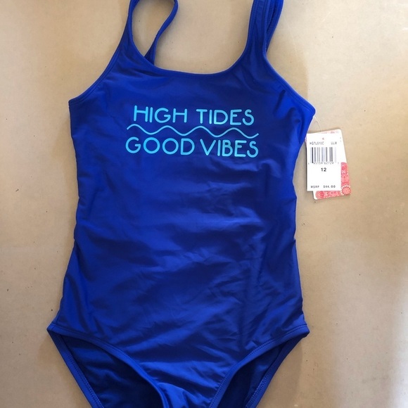 Hobie Girls Blue Onepiece Swimsuit - Picture 3 of 7